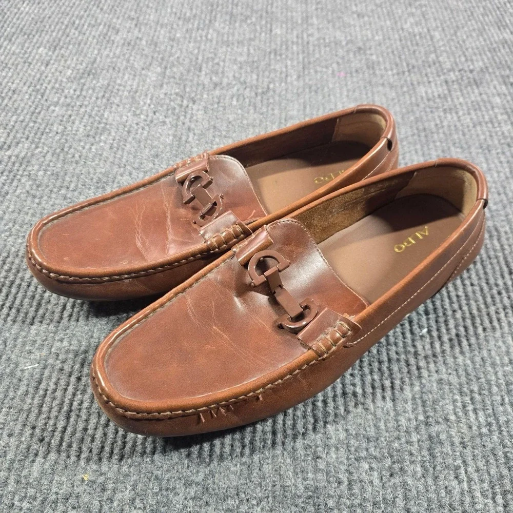 Aldo Shoes Mens Size 11 Brown Leather Bit Loafers Slip On Comfort Square Toe